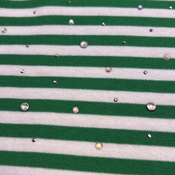 New Quacker Factory by Jeanne Bice Green White‎ Embellished 3/4 Sleeve Top Large - Picture 3 of 6